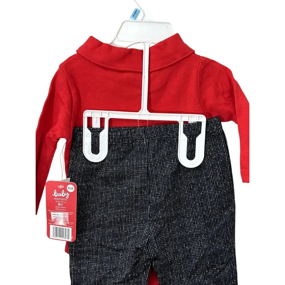 Baby Starters Festive Christmas Set Top & Pants Long Sleeves Red Black 6 Mos NWT